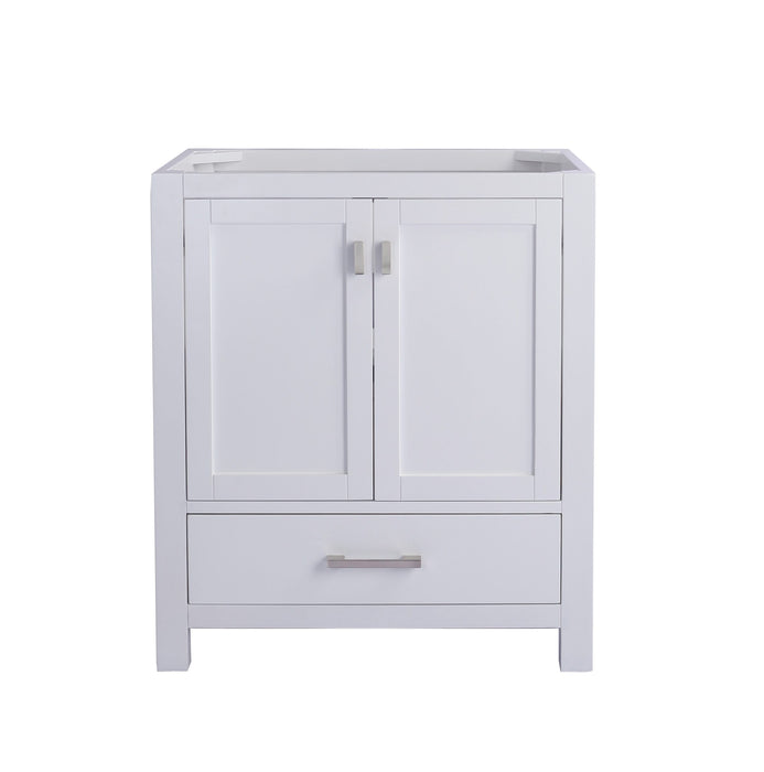 White bathroom vanity cabinet.