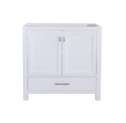 White cabinet with silver hardware.