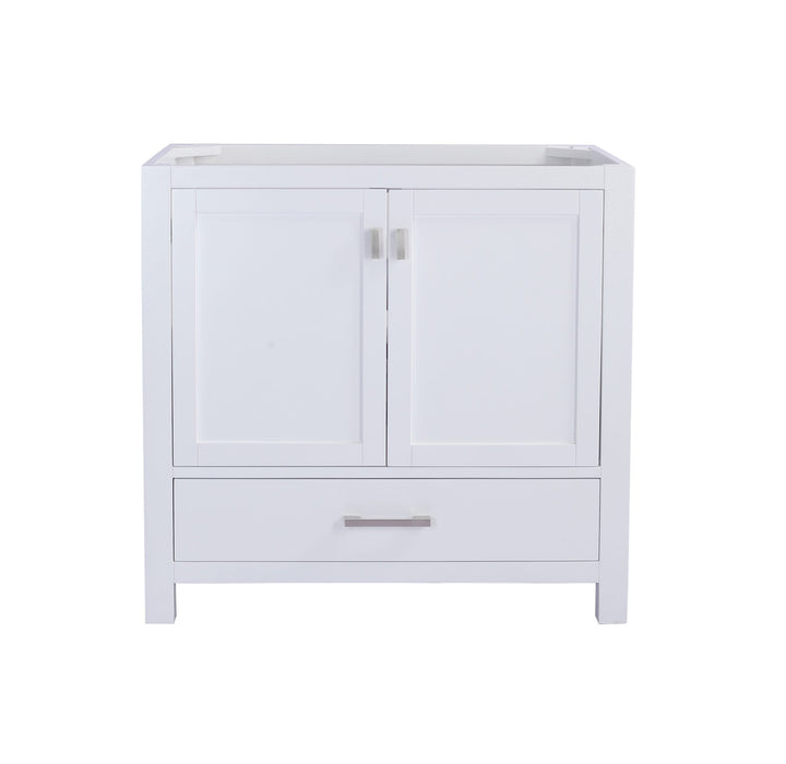 White cabinet with silver hardware.