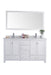 White double sink bathroom vanity with mirror.