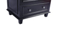 Dark blue wooden nightstand with two drawers and crystal knobs.