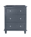 Gray three-drawer vanity.