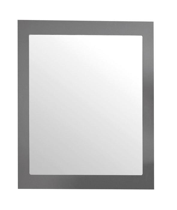 Square gray framed mirror.