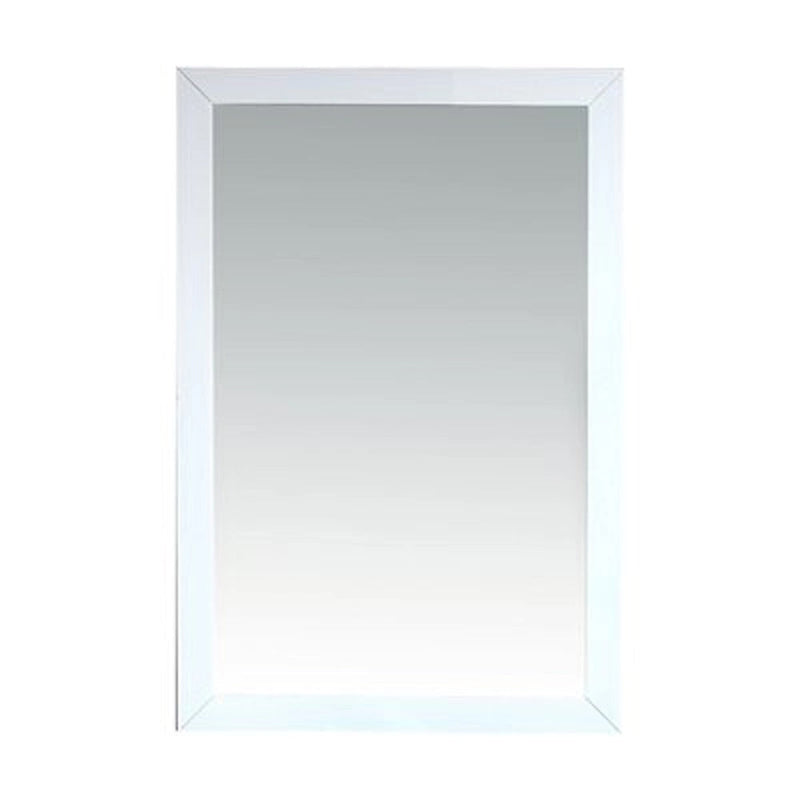 Rectangular white-framed mirror.

