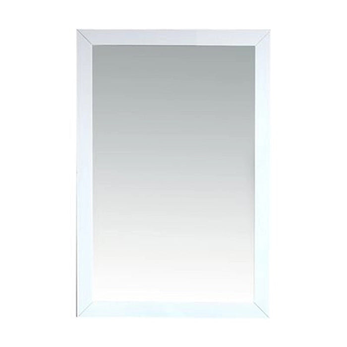 Rectangular white-framed mirror.
