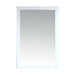 Rectangular white-framed mirror.
