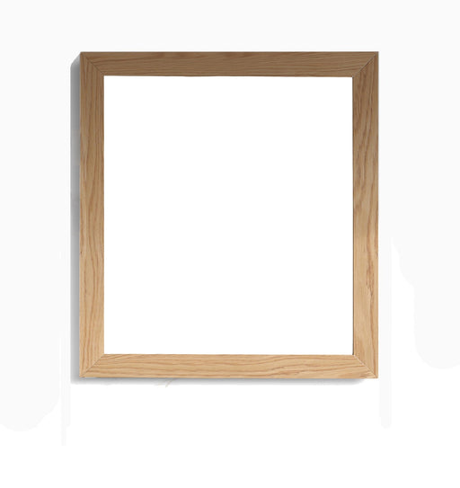 Empty, light-wood picture frame.
