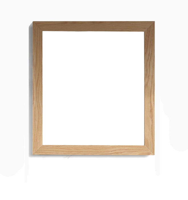 Empty, light-wood picture frame.
