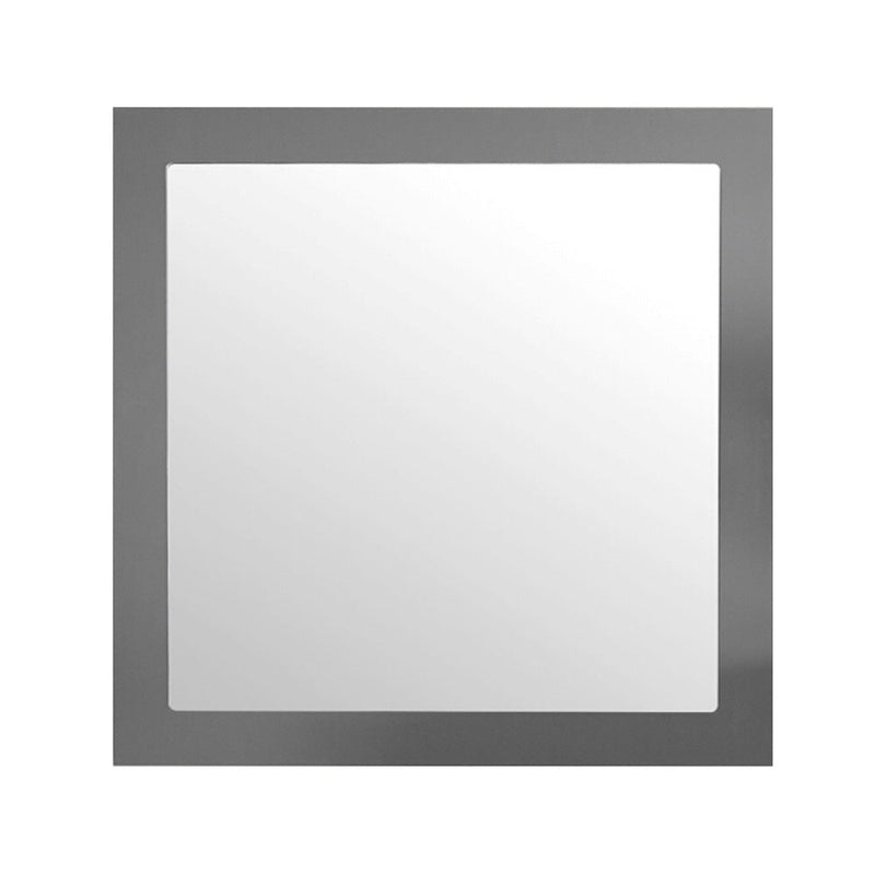 Square gray framed mirror.
