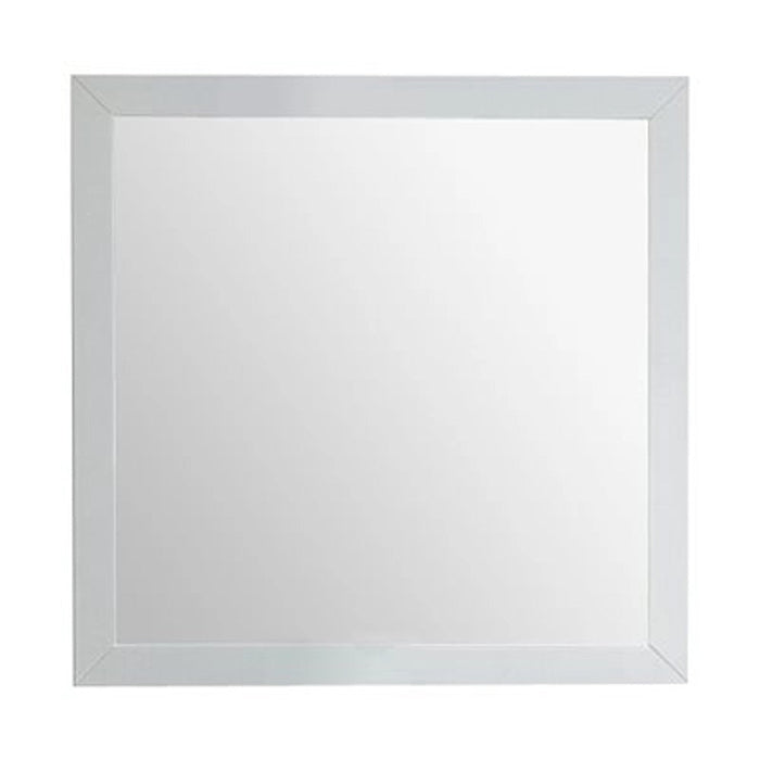 Rectangular mirror with a white frame.
