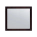 Square mirror with dark wood frame.