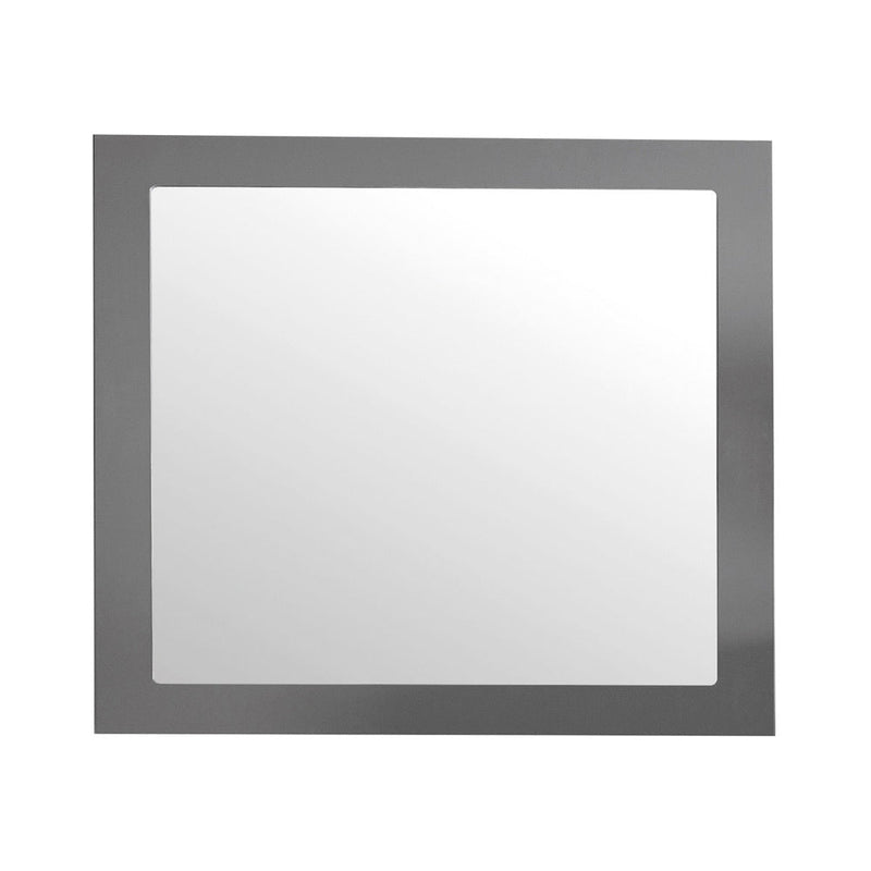 Square mirror with a gray frame.
