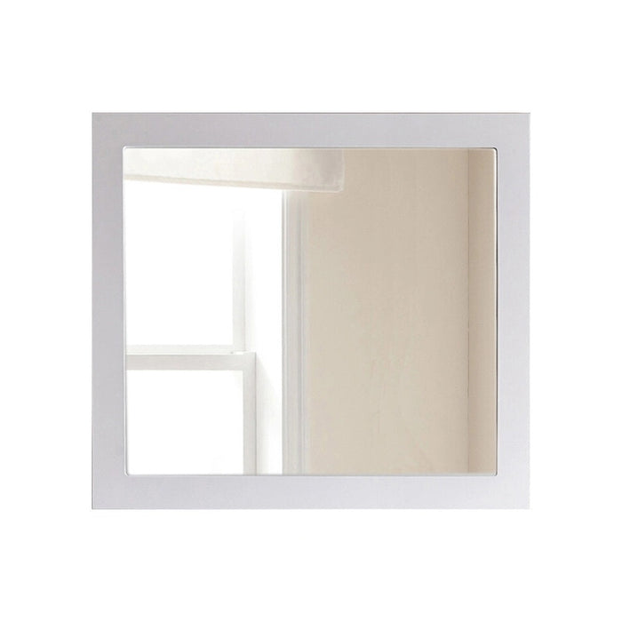 Square white frame with window reflection.