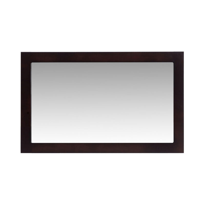 Rectangular brown-framed mirror.