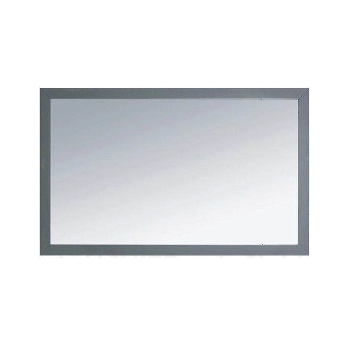 Gray-framed rectangular mirror.