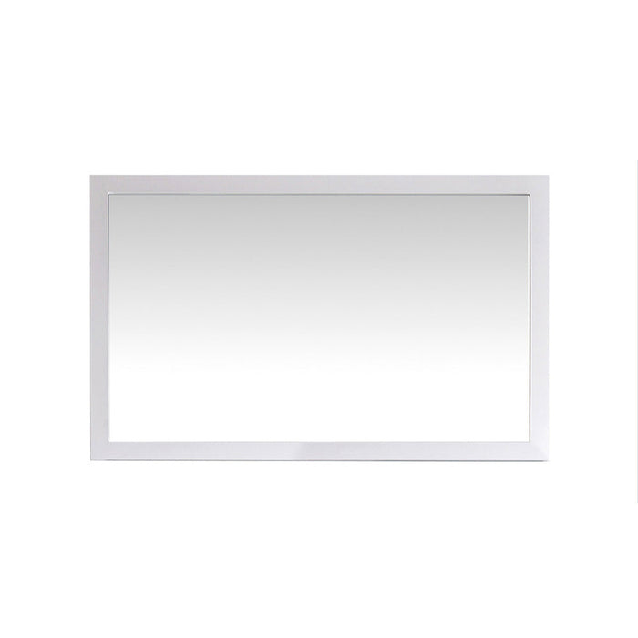 Rectangular mirror with a white frame.