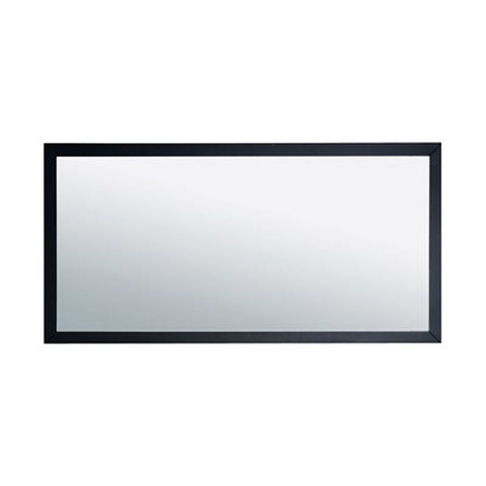 Rectangular black-framed mirror.