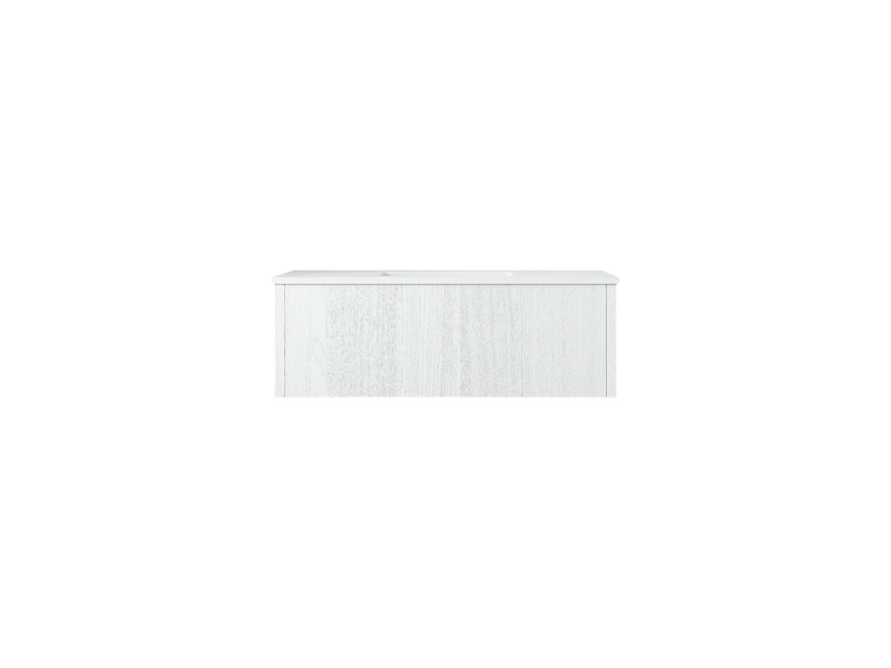 White wood-grain vanity cabinet.