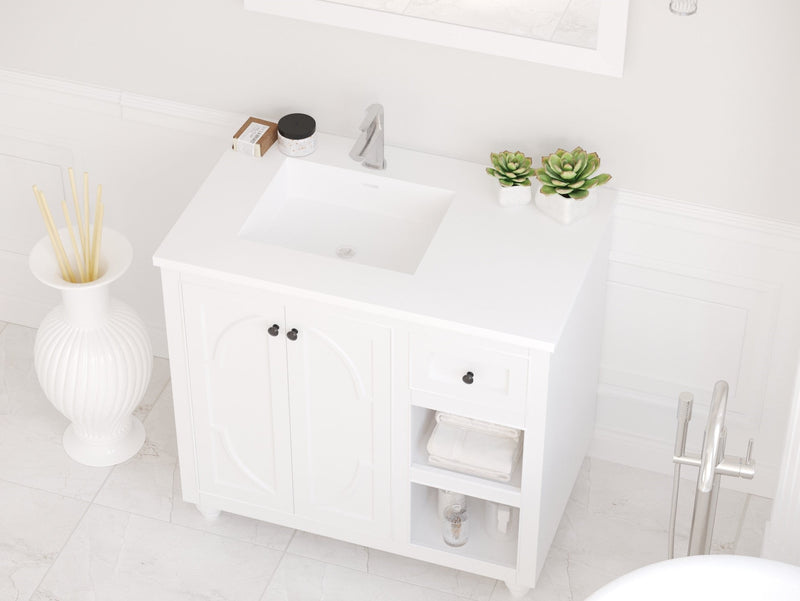 Laviva 313SQ1HSS-36L-MW Forever VIVA Stone 36" Solid Surface Countertop with Left Offset Integrated Sink (image 4)