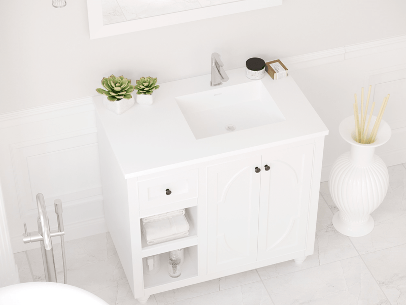 Laviva 313SQ1HSS-36R-MW Forever VIVA Stone 36" Solid Surface Countertop with Right Offset Integrated Sink (image 4)