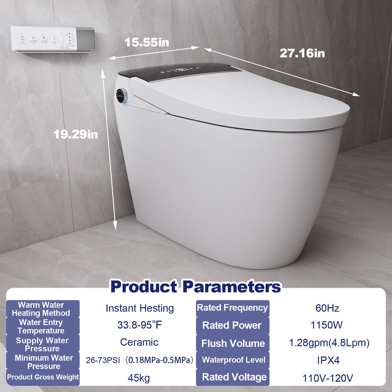 T105 White Smart Toilet with LED Screen & Bidet