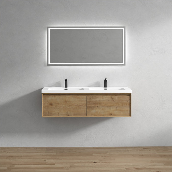 Bella 60" Floating Vanity in White Oak with Acrylic Double Sink - Better Vanity