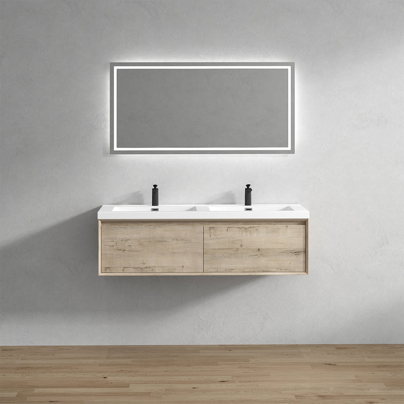 Bella 60" Floating Vanity in Light Oak with Acrylic Double Sink - Better Vanity
