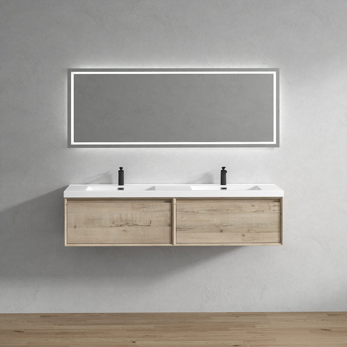 Bella 72" Floating Vanity in Light Oak with Acrylic Double Sink - Better Vanity
