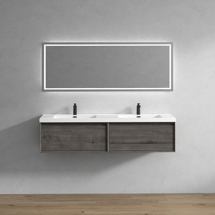 Bella 72" Floating Vanity in Smoke Oak with Acrylic Double Sink - Better Vanity