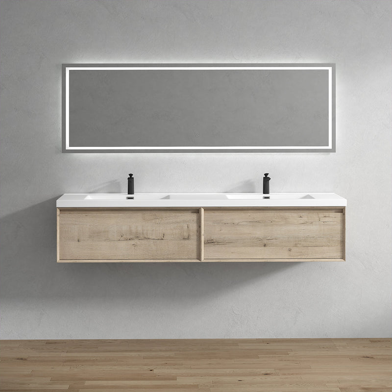 Bella 84" Floating Vanity in Light Oak with Acrylic Double Sink - Better Vanity