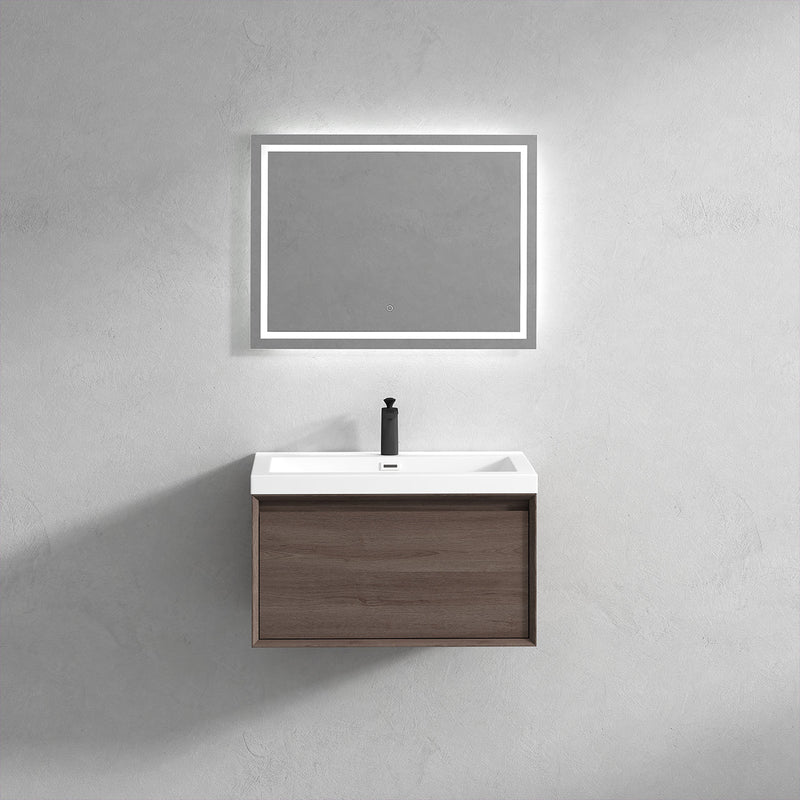 Bella 30" Floating Vanity with Single Reinforced Acrylic Sink Top in Red Oak - Better Vanity