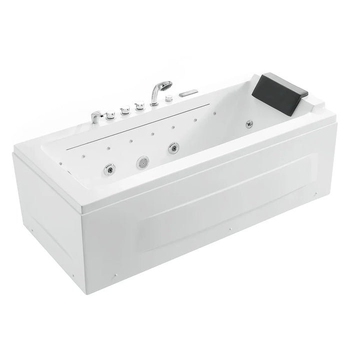 Empava 67" Alcove Combination Massage Thermostatic LED Tub with Left Drain EMPV-67JT351LED, luxurious white acrylic spa ba...