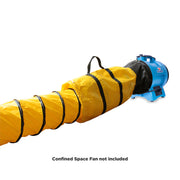 xpower confined space fan with 8 inch ducting hose in use