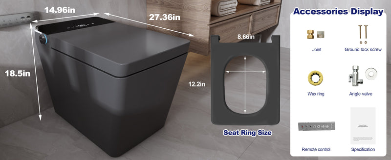 T2605 Matte Gray Smart Toilet with LED Screen & Bidet (image 8)