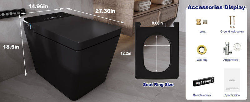 T2605 Matte Black Smart Toilet with LED Screen & Bidet (image 8)