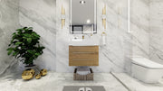 Bethany 24" Floating Modern Vanity in Oak with Double Sink, Side Drawers