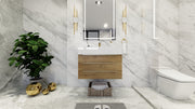 Bethany 30" Floating Modern Vanity in Teak Oak with Double Sink, Side Drawers