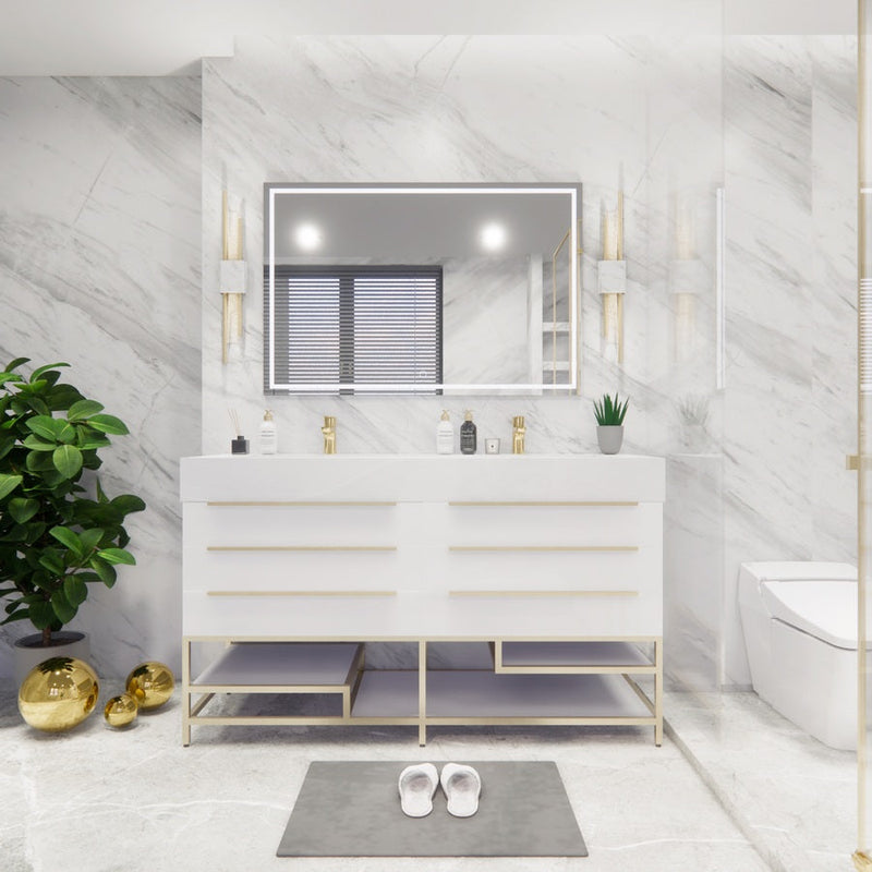 Bethany Freestanding Bathroom Vanity with Reinforced Acrylic Sink | Gold Handles