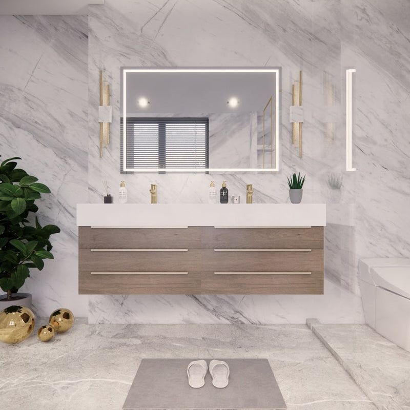 Bethany Wall Mounted Floating Bathroom Vanity with Reinforced Acrylic Sink | Gold Handles