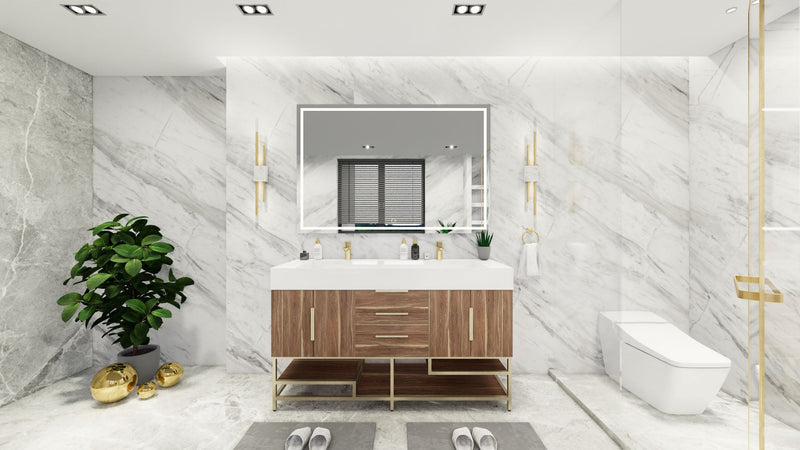 Bethany 60" Freestanding Modern Vanity in White Oak with Double Sink