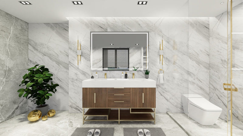 Bethany 60" Freestanding Modern Vanity in Rosewood with Double Sink