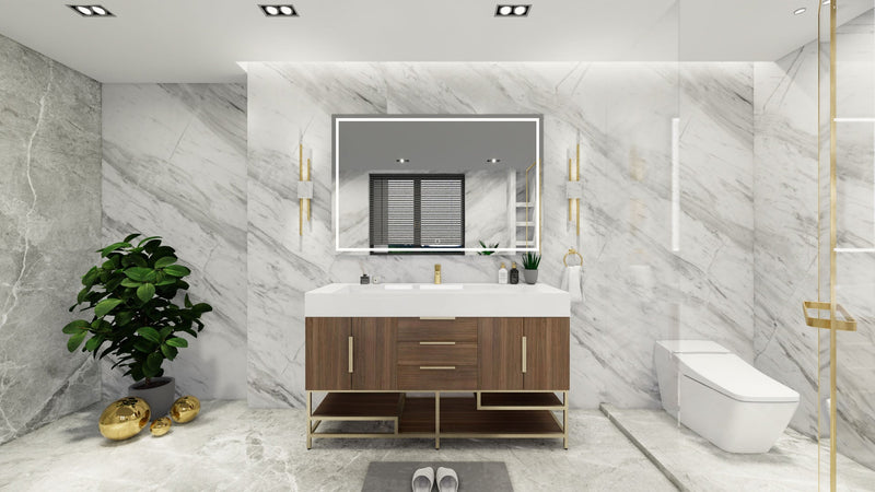 Bethany 60" Freestanding Modern Vanity in Rosewood