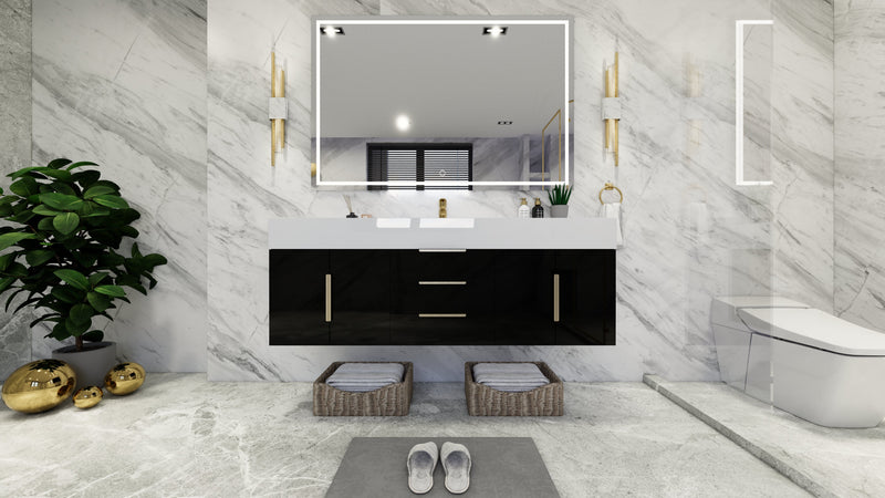 Bethany 60" Floating Modern Vanity in Gloss Black