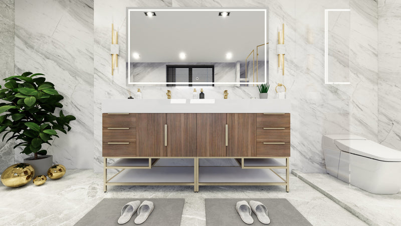 Bethany 72" Freestanding Vanity in Rosewood, Double Sink, Double Vanity, Side Drawers