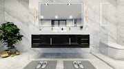 Bethany 72" Floating Modern Vanity in Gloss Black with Double Sink, Side Drawers