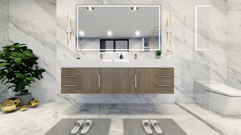 Bethany 72" Floating Modern Vanity in Light Oak with Double Sink and Side Drawers