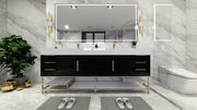 Bethany 84" Freestanding Vanity in High Gloss Black with Double Sink, Side Drawers