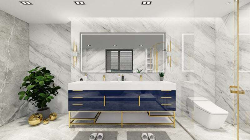 Bethany 84" Freestanding Modern Vanity in Night Blue with Double Sink