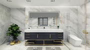 Bethany 84" Freestanding Modern Vanity in Gloss Gray with Double Sink, Side Drawers