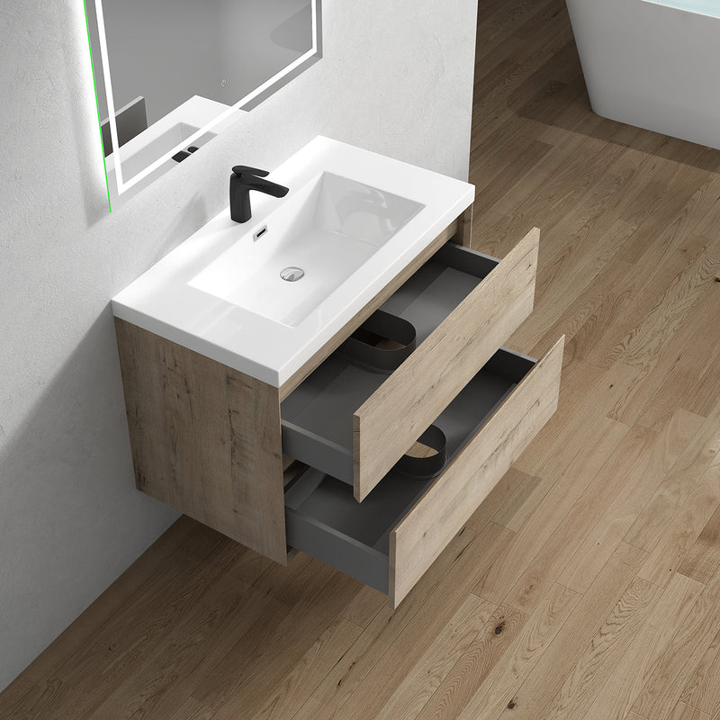 Kingdee 24"-84" Wall Mounted Vanity with Reinforced Acrylic Sink